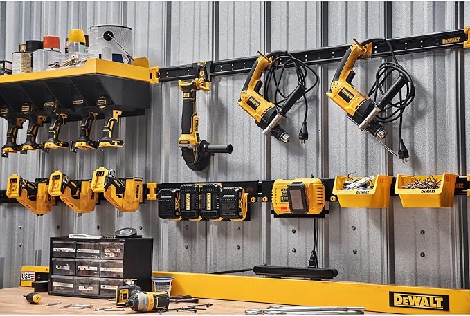 DEWALT Battery Organizer, Holds up to 4 Batteries, Mount Rail, Workshop Storage System Compatible (DWST82819)