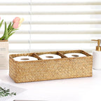 Hipiwe Handwoven Seagrass Storage Basket 3 Sections Toilet Tank Paper Organizer Decorative Shelf Basket for Pantry Living Room Kitchen, Caramel Color