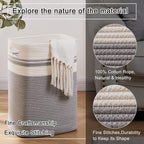 OIAHOMY Laundry Hamper, Tall Cotton Decorative Blanket Storage Basket with Handles for Living room,Collapsible Large Baskets for Toys,Pillows,Clothes Organizer-16x13x22in-Gray