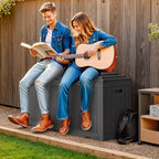 Greesum 100 Gallon Resin Deck Box Large Outdoor Storage with Cushions for Patio Furniture, Garden Tools, Pool Supplies, Weatherproof and UV Resistant, Lockable,Gray