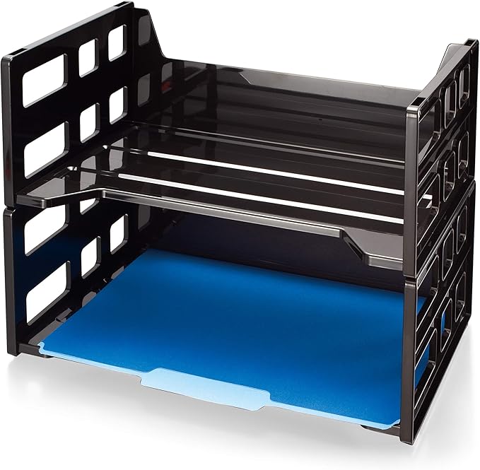 Officemate Recycled High Capacity Letter Tray, Set of 2 (26056),Black
