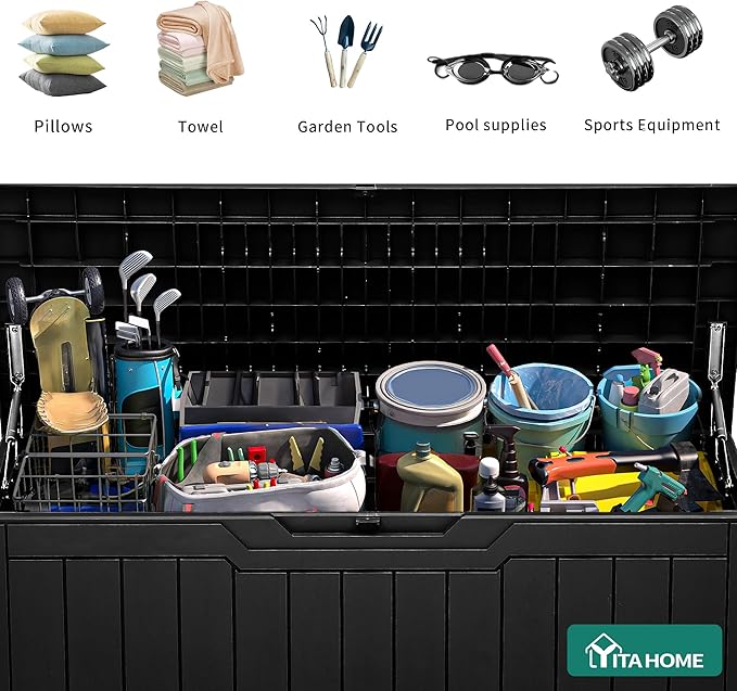 YITAHOME 80 Gallon Resin Deck Box, Outdoor Lockable Storage Box for Patio Furniture, Waterproof Patio Deck Box for Cushions, Pool Supplies, Sports Equipment and Garden Tools, Black