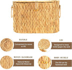 Toilet Paper Storage Basket, Water Hyacinth Toilet Paper Holder with Lid, Wicker Storage Basket with Built-in Handles for up to 6 Mega Rolls, Wicker Baskets Bathroom Accessories Organizer
