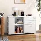 DWVO File Cabinet with Charging Station, 3 Drawer Mobile Office Furniture, Lateral Filing Cabinet with Lock, Printer Stand with Open Storage Shelf for Home Office, White