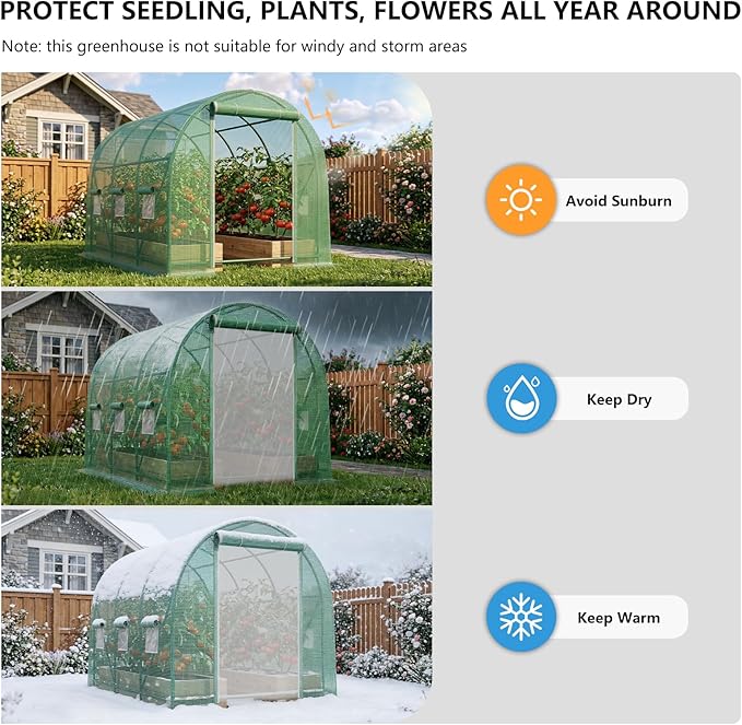 10×7×7 FT Greenhouses for Outdoors Heavy Duty, Large Walk in Green Houses for Outside with 6 Ventilated Mesh Windows & Roll-up Door & Reinforced Frame