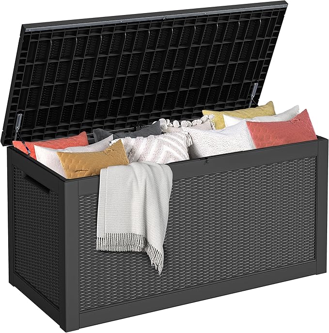 DWVO 260 Gallon XXL Extra Large Deck Box, Resin Outdoor Storage Box, Lockable & Waterproof, Double as Seating, 1000lbs Capacity (Black)