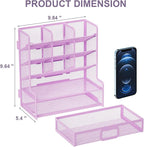 Marbrasse Larger Mesh Desk Organizer with Drawer, Multi-Functional Pen Pencil Holder, Easy Assembly, Desk Organizers and Accessories for Office Art Supplies (Purple)