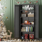 INTERGREAT Metal Storage Cabinet with Magnetic Doors, 63" H Traditional European Style Metal Cabinets with 2 Doors and 4 Adjustable Shelves for Home Office, Kitchen, Bathroom (Black)