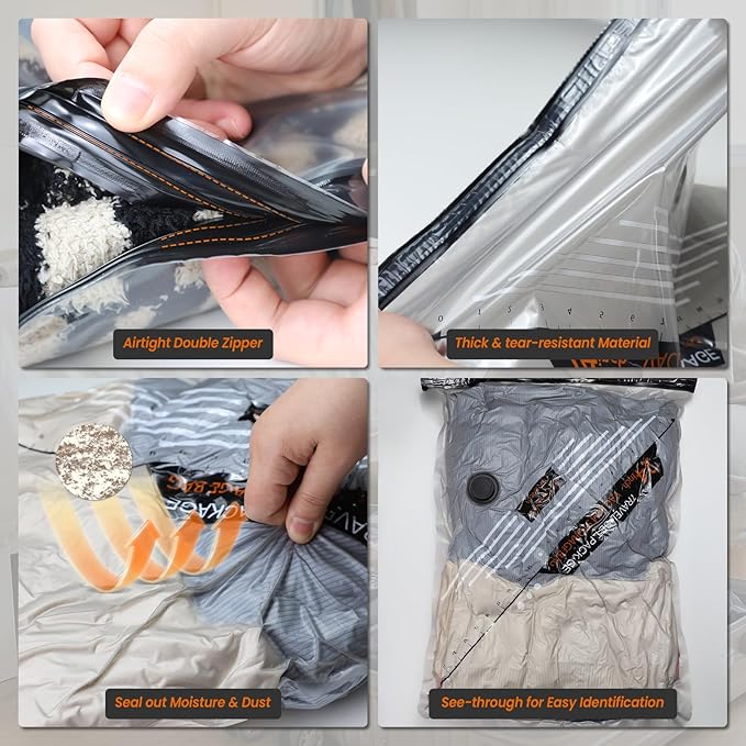 Space Saver Vacuum Storage Bags with Manual Hand Pump - 8PCS Set (4 Medium/4 Small) 70% Compression Travel Bags for Clothing Storage