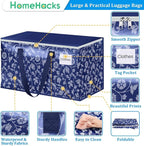 HomeHacks Moving Bags, Extra Large Size Moving Boxes, Heavy Duty Luggage Bags with Smooth Zipper and Sturdy Handles, Large Capacity & Easy Loading Storage Totes for Space Saver 100L, 10-Pack, Blue