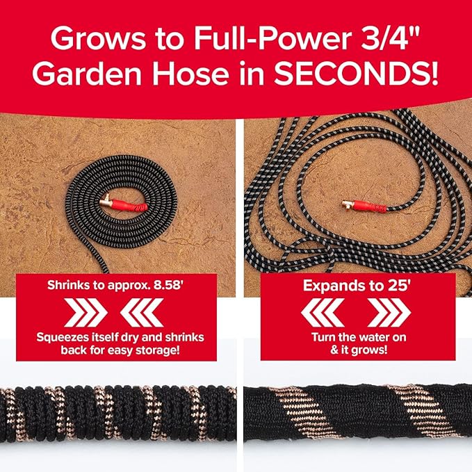 Pocket Hose 25 FT Copper Head Expandable Garden Hose with Pocket Pivot, No Tangles, AS SEEN ON TV, 360° Swivel, Tri-Tex Tubing, Force Field Jacket, Lead-Free, No-Kink, Anti-Burst w/APT
