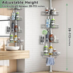 Corner Shower Caddy Tension Pole 4 Tier Adjustable Stainless Steel Shower Shelf for Inside Shower Bathtub Shampoo,Standing Bathroom Organizer Shelves with 39 to 113 inch Height