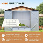 10x12x7.4FT Multi-Used Shed & Outdoor Storage Shed with Base, Lockable Doors, Windows and Vents, Extra Large Metal Shed for Garden,Backyard, Patio,Utility, Various Storage Shed(Matte Gray)