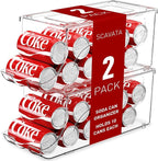 2 Pack Stackable Refrigerator Organizer, Soda Can Dispenser Pop Cans Container Beverage Holder with Lid for Fridge, Freezer, Kitchen, Clear Plastic Storage Bins-Holds 10 Cans Each