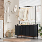 IDEALHOUSE 4-Section Laundry Sorter,Rolling Laundry Hamper with Hanging Rack & Shelf, 4 × 11.7 Gal (44.3 L), Basket Organizer with Lockable Wheels,Folding Station for Bedroom, Bathroom