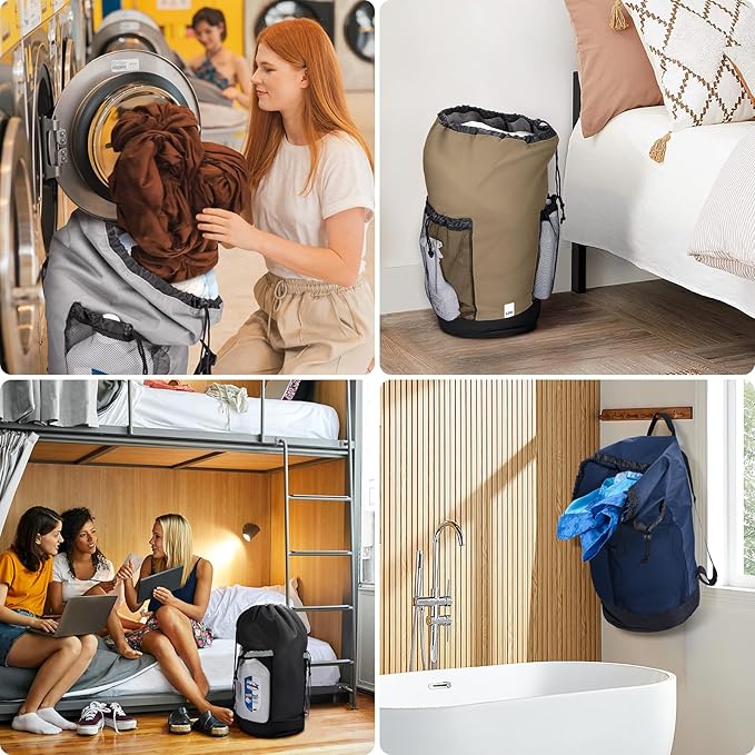 BALEINE 120L Laundry Bag Backpack, 900D Oxford Fabric Large Travel Laundry Bags with Shoulder Straps and 2 Mesh Pockets for College Dorm, Apartment, Laundromat (Blue, 120L)