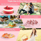 Bundt Cake Carrier, 13.5"Pink Cake Carrier with Lid Handle Turntable and Cupcake Holder, Portable Cake Transport Container, Perfect Gifts for Transporting Cakes, Pies, Cupcakes, Nuts, Fruits