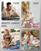 Adults Bento Lunch Box Set with Thermo Bag, 74oz Stackable Leak-proof 3-tiers Bento Box, Built-in Utensil and Sauce Container for Work, School, Dining Out (Gray)