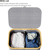 SpaceAid Double Laundry Hamper 2 Section with Lid and Removable Laundry Bags, 160L Clothes Basket with Bamboo Handles, Large Collapsible Hamper for Bedroom, Bathroom, Dorm, Laundry Room - Grey