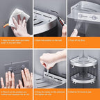Adhesive Corner Shower Caddy with Hooks,Bathroom Shower Organizer, No Drilling Rust Proof Aluminum Shower Shelf for Inside Shower 2 Pack (Silver)