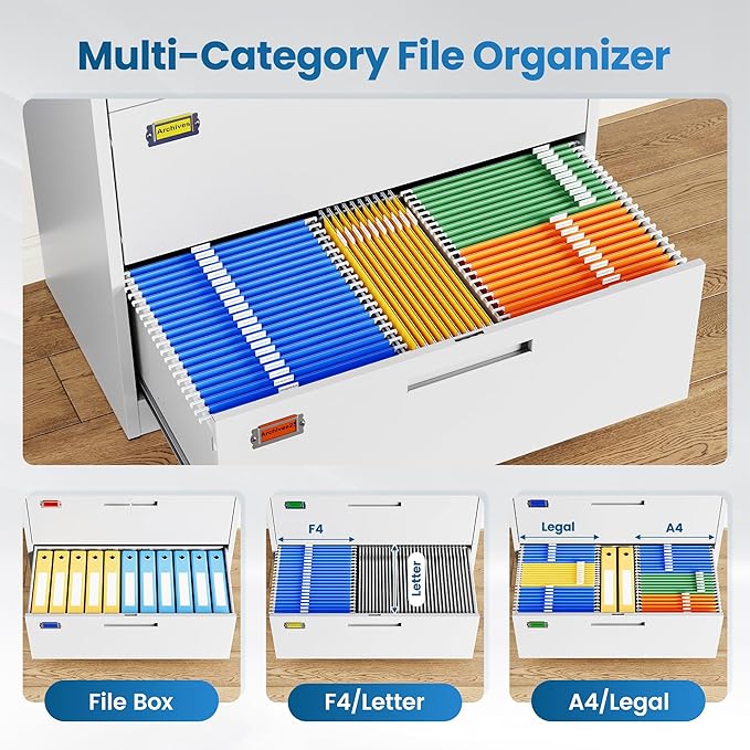 2 Drawer File Cabinet, Lateral Filing Cabinets for Home Office, Office Storage Drawers with Lock, Hanging Files Legal/Letter A4 Size (Assemble Required,White)