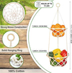 2 Tier Macrame Hanging Fruit Basket, Boho Vegetable Holder for Kitchen Food Storage with Hook, Bohemian Cotton Produce Multi Organizer, Plant Hanger Decor for Home Living Room Women Christmas Gift