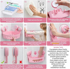 LEVERLOC Corner Shower Caddy Suction Cup, Shower Caddy Basket Powerful Suction Bathroom, Waterproof & Rustproof Organizer for Bathroom Storage, No-Drilling Removable (Pink)
