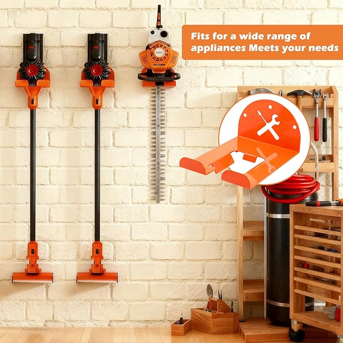 Trimmer Rack Wall Mount - Heavy Duty Wall Hanger for Grass Trimmer Garden Tools Chainsaw Hedge Trimmer 4 Pack Orange