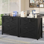 Lateral File Cabinet with 2 Large Drawers, Farmhouse File Cabinet with Lock for Letter/Legal/A4 Size Hanging Files, Wood File Storage Cabinets Printer Stand for Home Office Cabinets, Rustic Black