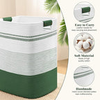 Laundry Hamper, 95L Tall Laundry Basket with Leather Handles, Rectangle Large Clothes Hamper for Organizing, Cotton Woven Laundry Baskets Storage Hampers for Bedroom, Nursery, Living Room