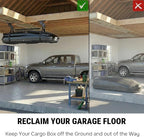 Cargo Box Hoist for Garage Ceiling with Metal Pulley System Holds 150 lbs, 5.5" Low-profile Rooftop Carrier Storage Lift, Parallel or Perpendicular Mounted