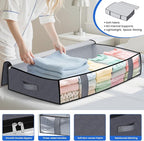 Under Bed Storage Containers, 2 Pack Blanket Storage Bags, Collapsible Storage Bags with Big Zippers, Clear Front, Shoe Storage and Organization for Clothes, Comforter, 90L, Grey
