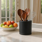 D'vine Dev 360° Rotating Utensil Holder – 5" Kitchen Utensil Crock for Countertop, Modern Cooking Tool Organizer for Kitchen Storage & Décor, Black, 72-X-B-1