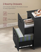 VASAGLE 2-Drawer File Cabinet, Small Rolling Filing Cabinet for Home Office, Printer Stand, for A4, Letter-Size Documents, 15.7 x 16.5 x 27.6 Inches, Ink Black UOFC040B16