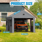Carports Canopy Heavy Duty, Portable Garage with Sidewalls and Side Doors (10x16, Grey)