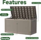 EasyUp 120 Gallon Outdoor Storage Box Waterproof, UV Resistant Resin Deck Box with Hydraulic Rod, Reinforced Stability for Patio, Garden, Rattan Gray