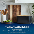 Sonder Los Angeles Union Large Bread Box | Fits Full Sourdough Loaves and More | Breadbox with Cutting Board | Homemade Bread Bin Storage Container | 14.25x9.25x7 in | Black