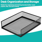 Wire Mesh Letter Trays Paper Tray Desk File Organizer, 2 Pack Stackable Metal Front-Load Documents Tray for Office Supplies File (Lengthways)