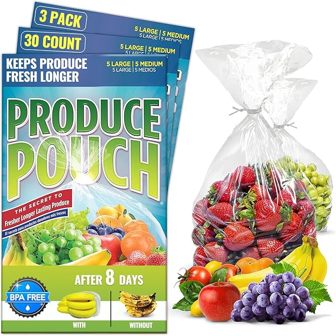 30-Pack (15M, 15L) - Extend Shelf Life, Reusable Produce Bags For Refrigerator, Keeps Fruits, Vegetables & Herbs Fresh Longer, Reusable Vegetable Bags with Twist-Ties