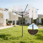 BAKON Outdoor Umbrella Clothes Drying Rack, Steel Four Arm Outdoor Clothes Drying Rack, 13 Rows of Clothes line Outdoors, Height Adjustable, Includes 40 Clothespins and Dust Cover.