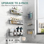 Veken Shower Caddy 6-Pack, Advanced Rustproof Design, No Drilling Adhesive Shelves, Rack with Soap Holder, Large Capacity Bathroom Organizers and Storage, Wall-Mounted Kitchen & Home Decor, Silver