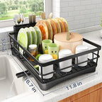 SAYZH Dish Drying Rack - Stainless Steel Dish Rack for Kitchen Counter, Large-Capacity Dish Drainer with Cutlery Holder, Kitchen Organizer for Dishes, Spoons and Forks, Black