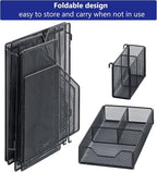 Topwey Desk Organizer, File Organizer for Desk with 2-Tier Paper Letter Tray, Drawer and 2 Pen Holder, Mesh Desktop Organization with Magazine Holder for Office Supplies
