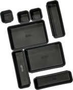 Madesmart 8-Piece Interlocking Bin Pack for Drawer Organization, Plastic Interlocking Junk Drawer Organizer Tray, Granite