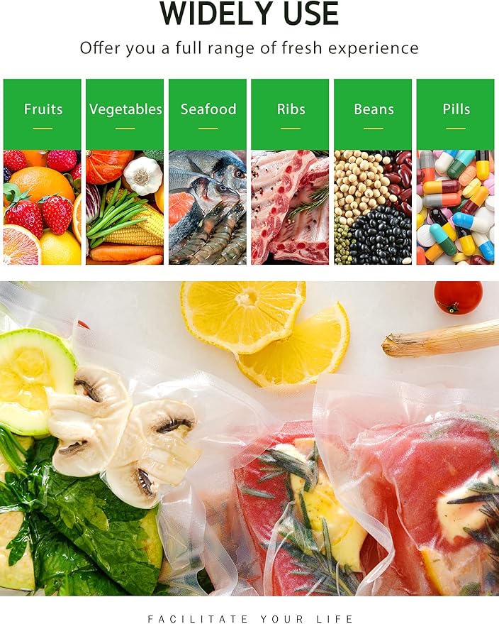 Syntus Vacuum Sealer Bags, 2 Rolls 8" x 50' Commercial Grade Bag Rolls, BPA Free Food Vac Bags for Storage, Meal Prep or Sous Vide