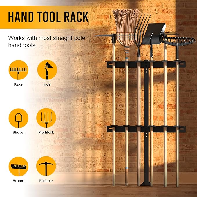 Trailer Tool Rack Shovel Holder - Shovel Rack for Trailer with 6 Tool Holes with Rubber Grommets, Classical Black