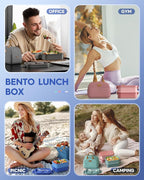 Adults Bento Lunch Box Set with Thermo Bag, 74oz Stackable Leak-proof 3-tiers Bento Box, Built-in Utensil and Sauce Container for Work, School, Dining Out (Blue)