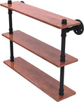 Allied Brass P-490-22-TWS Pipeline Collection 22 Inch Ironwood Triple Wood Shelf, 22", Matte Black