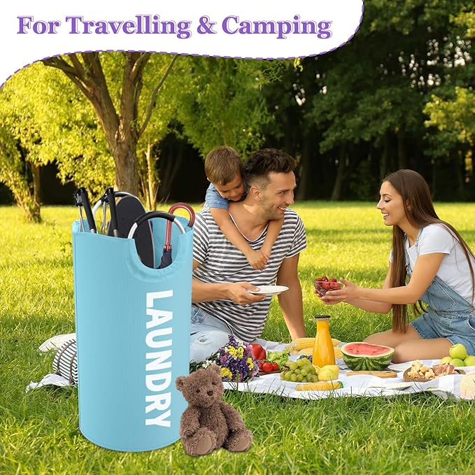 3PCS 95L Laundry Basket, Collapsible Clothes Hamper with Handle, 600D Oxford Cloth Laundry Bin, Stand-alone Dirty Clothes Hamper for Livingroom, Bedroom, Family, Pink+Blue+Purple