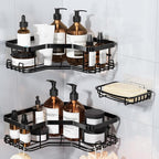 MAXIFFE 3 Pack Corner Shower Caddy with Soap Holder, Large Capacity Sturdy Adhesive Stainless Steel No Drilling Shower Organizer Shelves Rack Storage Inside Shower for Bathroom Family Renters, Black